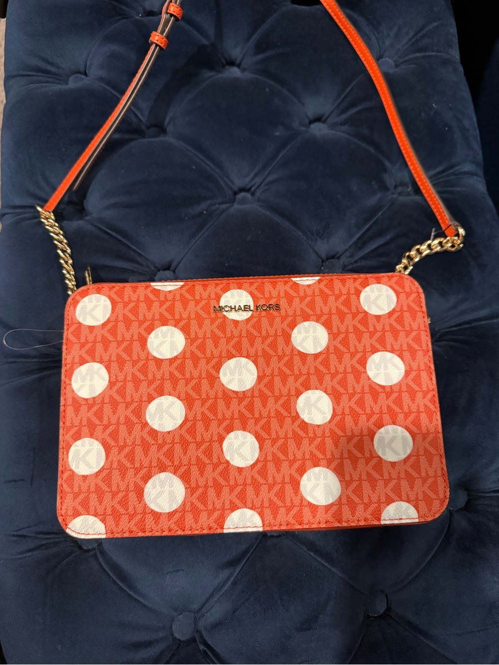 Michael Kors Orange and White Polka Dot Crossbody Bag